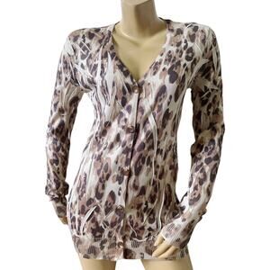 Sele Button Front Top Womens Medium Animal Print Sublimated Long Sleeve Y2K